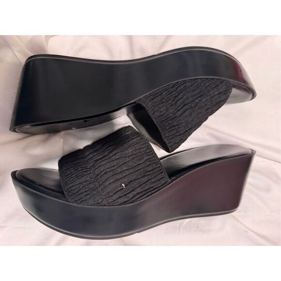 Italian shoemakers (made in Italy) Black platform slide sandals size 7-8 (9” lon - Picture 2 of 13